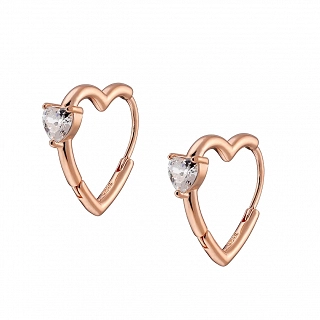 Oxzen σκουλαρίκια κρίκοι ασημένιοι καρδιά με λευκό ζιργκόν