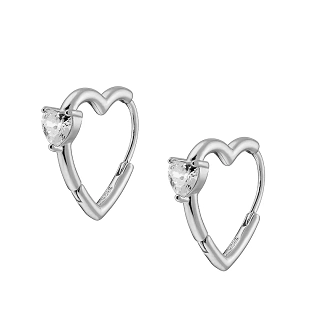 Oxzen σκουλαρίκια κρίκοι ασημένιοι καρδιά με λευκό ζιργκόν