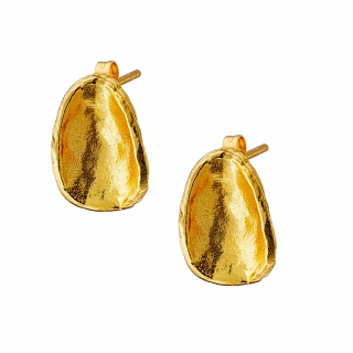 Oxzen ασημένιο σκουλαρίκι επιχρυσωμένο οβάλ με ιδιαίτερο σχήμα