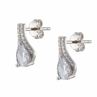 Oxzen σκουλαρίκια κρεμαστά ασημένια σταγόνα με λευκά ζιργκόν