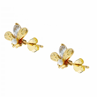 Oxzen σκουλαρίκια καρφωτά ασημένια μέλισσα με ένα λευκό ζιργκόν