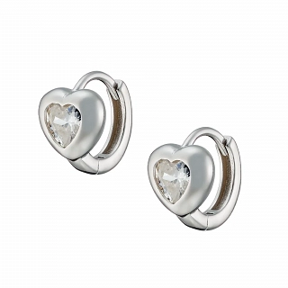 Oxzen σκουλαρίκια κρικάκια μικρά ασημένια με καρδιά ζιργκόν