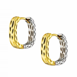 Oxzen σκουλαρίκια κρίκοι ασημένιοι τετραγωνισμένοι two tone
