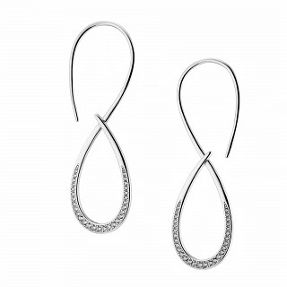 Oxzen γυναικείο σκουλαρίκι ασημένιο μακρύ με σχήμα 8 και λευκά ζιργκόν