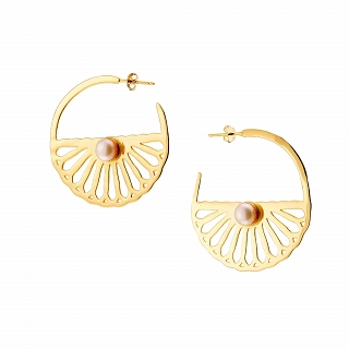 Oxzen ασημένιο σκουλαρίκι επιχρυσωμένο χειροποίητο κρίκος με πέρλα