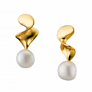 Oxzen ασημένιο σκουλαρίκι επιχρυσωμένο χειροποίητο με πέρλα