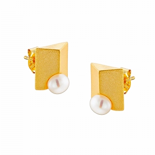 Oxzen ασημένιο σκουλαρίκι επιχρυσωμένο χειροποίητο με πέρλα