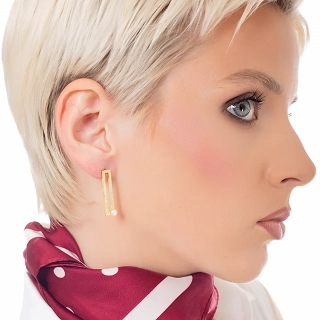 Oxzen ασημένιο σκουλαρίκι επιχρυσωμένο χειροποίητο με πέρλα