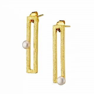 Oxzen ασημένιο σκουλαρίκι επιχρυσωμένο χειροποίητο με πέρλα