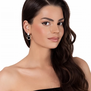 Oxzen σκουλαρίκι ασημένιο επιχρυσωμένο με λευκά ζιργκόν