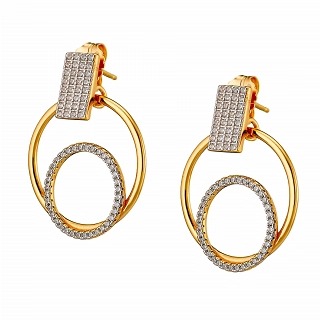 Oxzen σκουλαρίκι ασημένιο επιχρυσωμένο με λευκά ζιργκόν