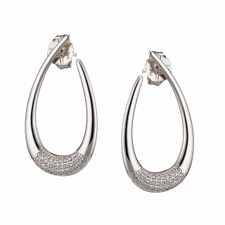 Oxzen σκουλαρίκι ασημένιο κρίκος με λευκά ζιργκόν