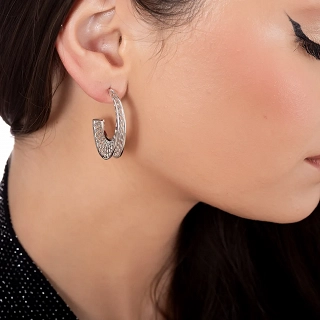 Oxzen σκουλαρίκι ασημένιο κρίκος με ιδιαίτερο σχήμα