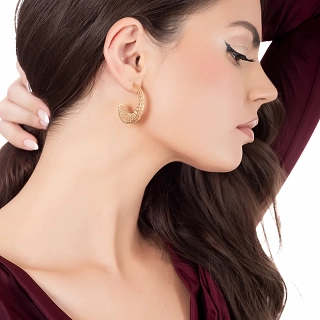 Oxzen σκουλαρίκι ασημένιο κρίκος με ιδιαίτερο σχήμα