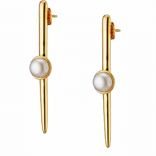 Oxzen ασημένιο σκουλαρίκι επιχρυσωμένο με πέρλα χειροποίητο