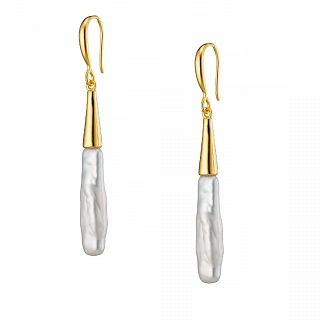 Oxzen ασημένιο σκουλαρίκι επιχρυσωμένο κρεμαστό με πέρλα χειροποίητο