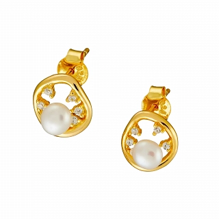 Oxzen ασημένιο σκουλαρίκι επιχρυσωμένο με πέρλα χειροποίητο