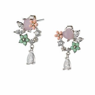 Oxzen ασημένιο σκουλαρίκι στεφανάκι με ημιπολύτιμες πέτρες