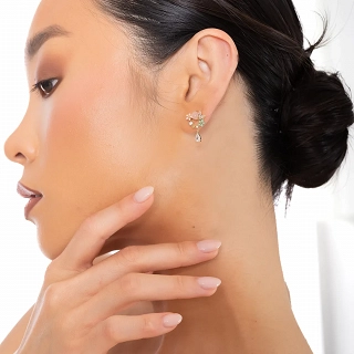 Oxzen ασημένιο σκουλαρίκι στεφανάκι με ημιπολύτιμες πέτρες