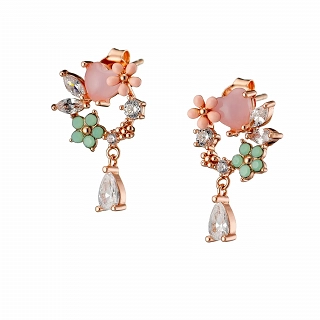 Oxzen ασημένιο σκουλαρίκι στεφανάκι με ημιπολύτιμες πέτρες