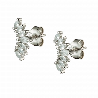 Oxzen ασημένιο σκουλαρίκι καρφωτό με λευκά ζιργκόν