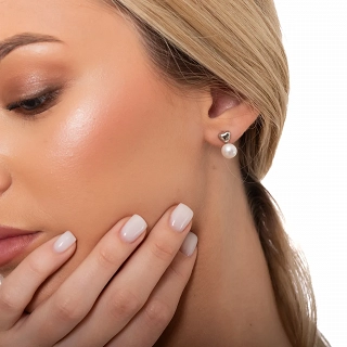 Oxzen ασημένιο σκουλαρίκι με πέρλα και καρδιά