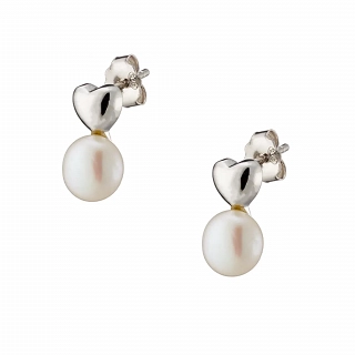 Oxzen ασημένιο σκουλαρίκι με πέρλα και καρδιά