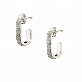 Oxzen ασημένιο σκουλαρίκι κρίκος τετράγωνος με λευκά ζιργκόν