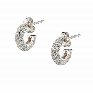 Oxzen ασημένιο σκουλαρίκι κρίκος με λευκά ζιργκόν