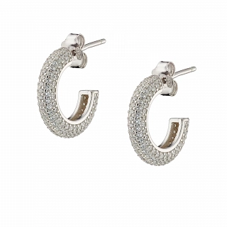 Oxzen ασημένιο σκουλαρίκι κρίκος με λευκά ζιργκόν