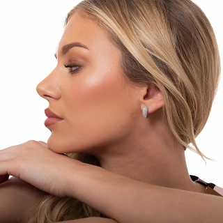 Oxzen ασημένιο σκουλαρίκι κρίκος με λευκά ζιργκόν