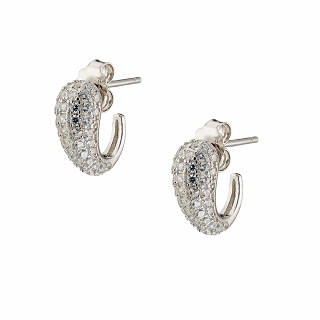 Oxzen ασημένιο σκουλαρίκι κρίκος με λευκά ζιργκόν