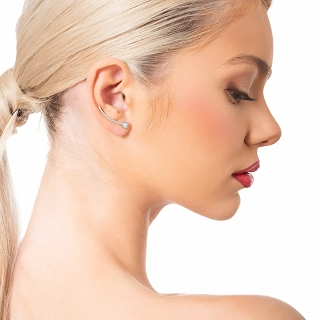 Oxzen σκουλαρίκι ασημένιο ear climber με λευκά ζιργκόν