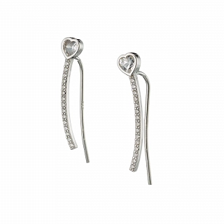 Oxzen σκουλαρίκι ασημένιο ear climber με λευκά ζιργκόν