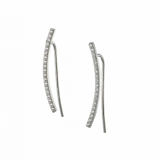 Oxzen σκουλαρίκι ασημένιο ear climber με λευκά ζιργκόν