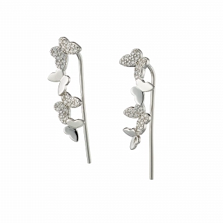 Oxzen σκουλαρίκι ασημένιο ear climber με πεταλούδες