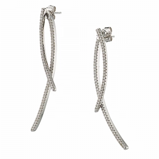 Oxzen ασημένιο σκουλαρίκι διπλό μακρύ με λευκά ζιργκόν