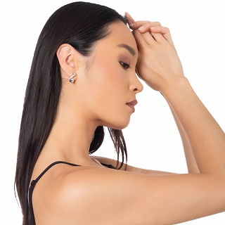 Oxzen ασημένιο σκουλαρίκι με λευκά ζιργκόν