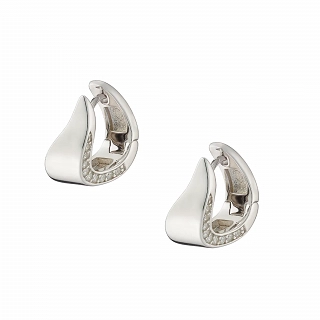 Oxzen ασημένιο σκουλαρίκι κρίκος με ιδιαίτερο σχήμα και λευκά ζιργκόν