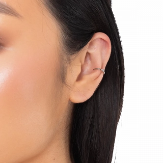 Oxzen σκουλαρίκι ασημένιο Ear Cuff με λευκό ζιργκόν