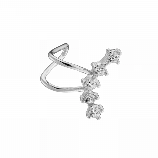 Oxzen ασημένιο σκουλαρίκι Ear Cuff με λευκά ζιργκόν