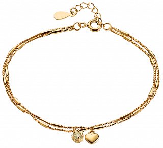 Oxzen βραχιόλι ασημένιο διπλό με καρδιά και πέτρα ζιργκόν