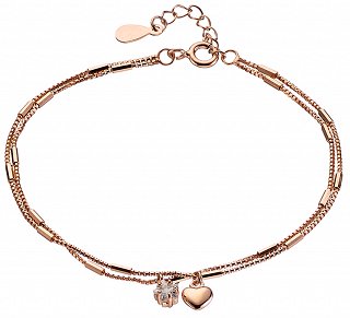 Oxzen βραχιόλι ασημένιο διπλό με καρδιά και πέτρα ζιργκόν