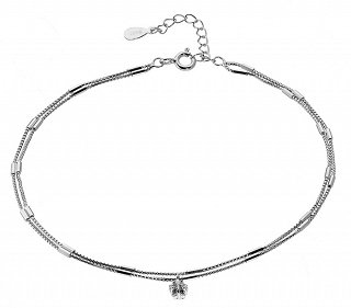 Oxzen αλυσίδα ποδιού ασημένια διπλή με πέτρα ζιργκόν