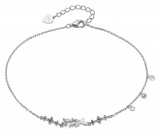 Oxzen βραχιόλι ασημένιο με πεταλούδες και λευκά ζιργκόν