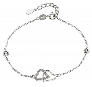 Oxzen βραχιόλι ασημένιο με διπλή καρδιά και λευκά ζιργκόν