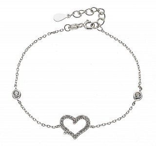 Oxzen βραχιόλι ασημένιο με καρδιά και λευκά ζιργκόν
