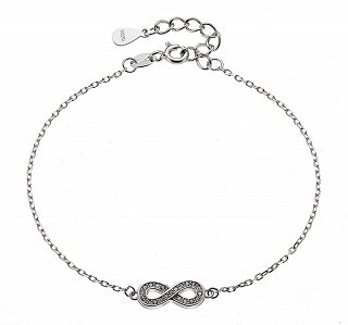 Oxzen βραχιόλι ασημένιο διπλό με άπειρο και λευκά ζιργκόν