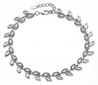 Oxzen βραχιόλι ασημένιο φύλλα με λευκά ζιργκόν