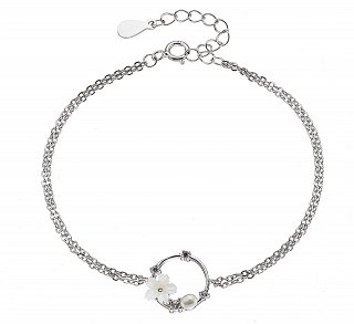 Oxzen βραχιόλι ασημένιο στεφανάκι με μαργαρίτα και περλίτσες